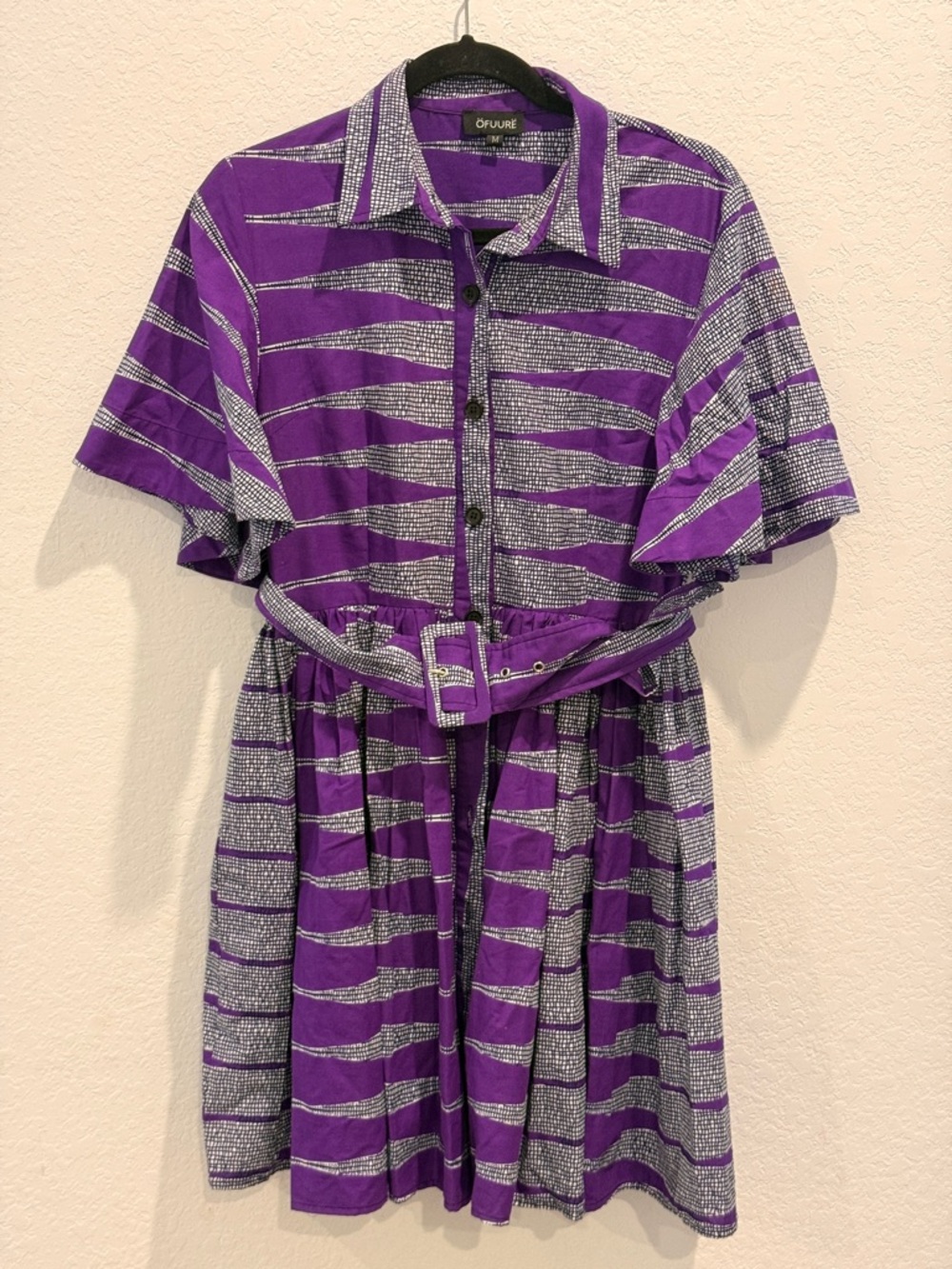 OFUURE Purple and Silver Striped Shirt Dress with Belt